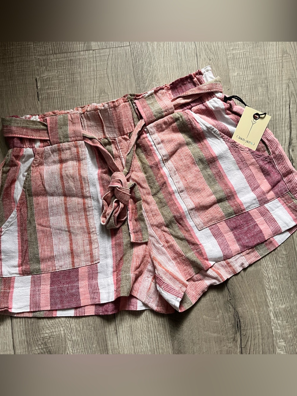 Casual Striped Pink Linen-Blend Shorts